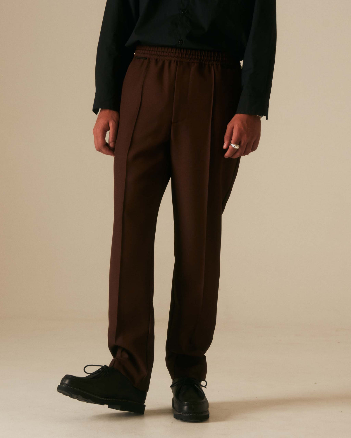 Goodfight Elastic Waist Permapress Trouser Taper Brown