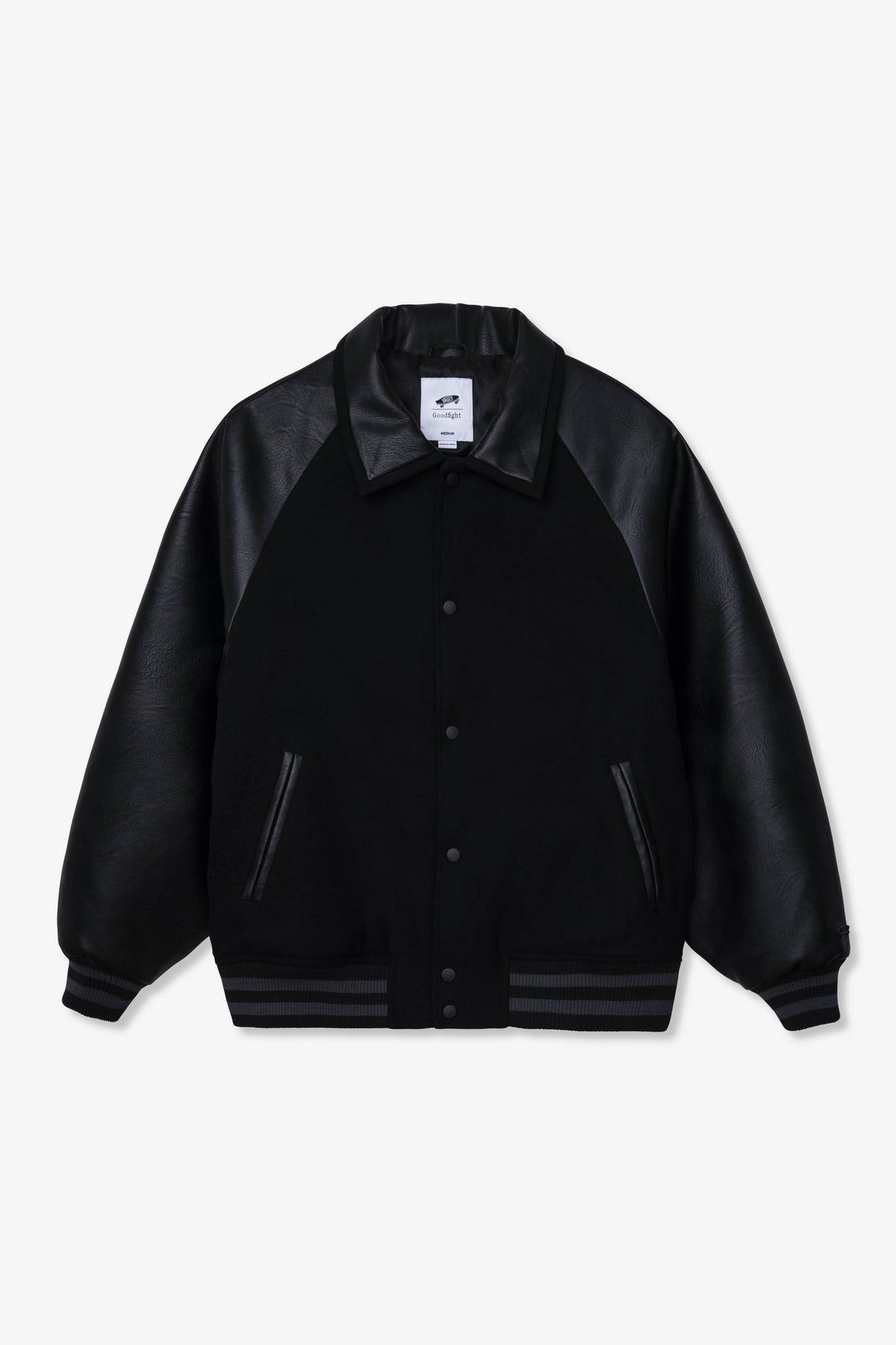 Leather Panelled Varsity Jacket - Black