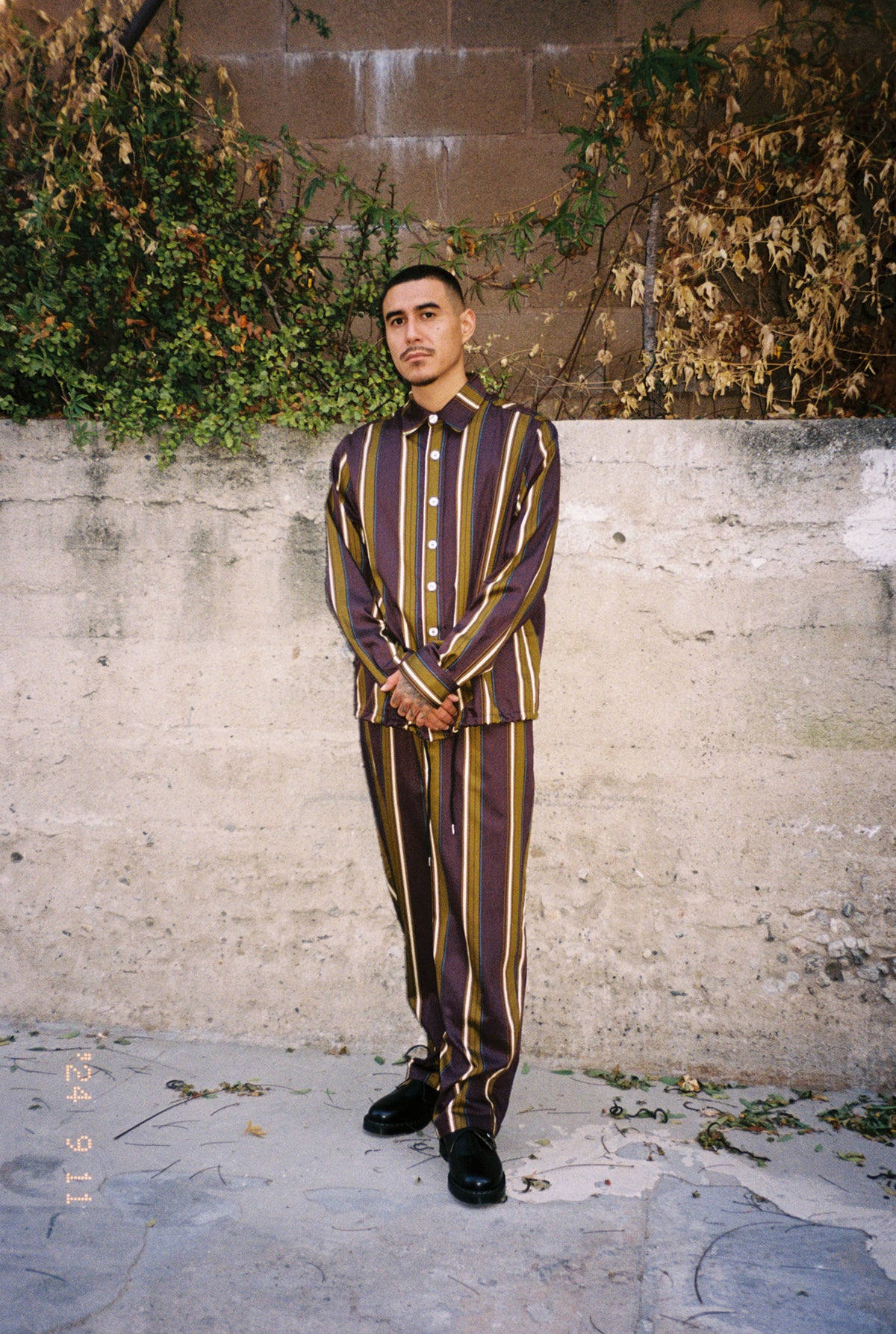 Goodfight x A&P Sleep Armor Pajama Shirt Maroon Stripe